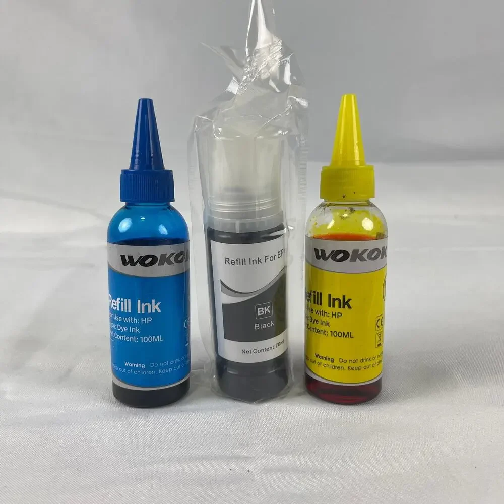 WOKOK Dye Ink Refill Set Cyan Yellow 100mL HP Black 70mL Epson